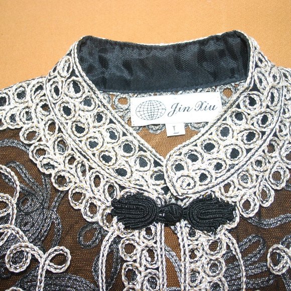 Jin Xiu Black and Gold Soutache Ribbon Embroidered Lace Vest R-498 - Picture 4 of 10